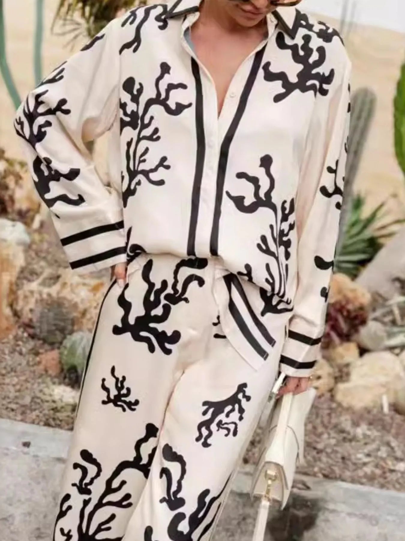 Printed Long Sleeve Shirt and Pants Set