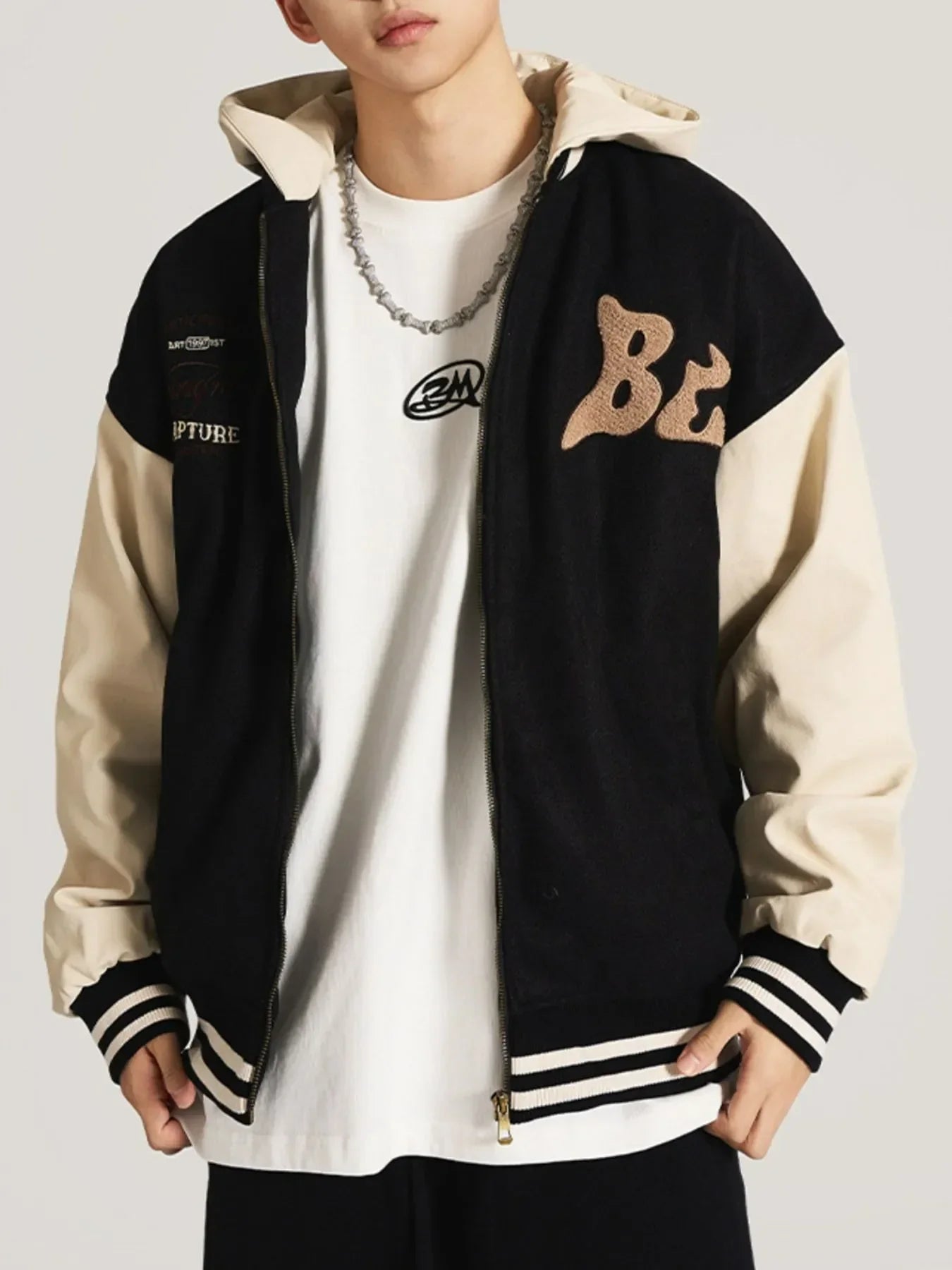 Men's Zip Up Hooded Baseball Jacket