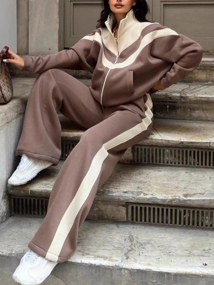 Color Block Zip-Up Outerwear and Pants Set