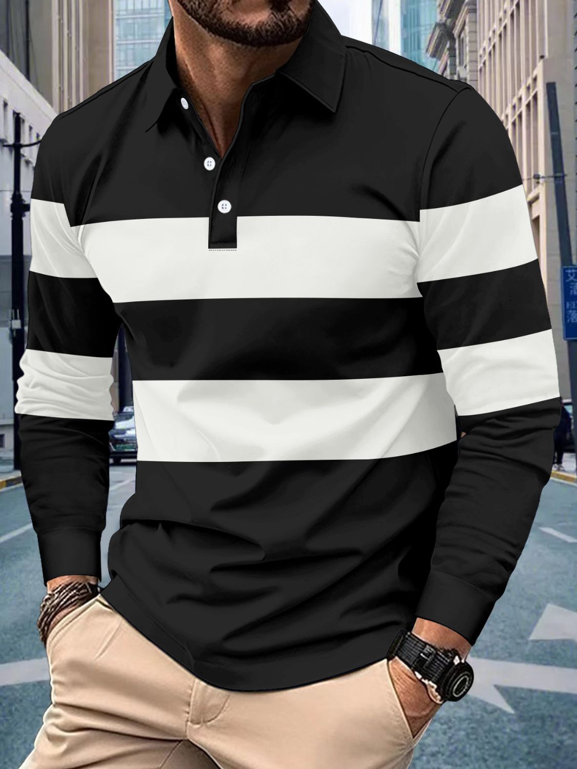 Full Size Striped Polo Men's Shirt