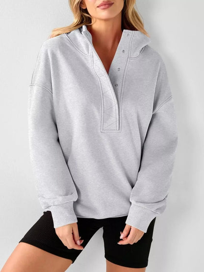 Half Snap Dropped Shoulder Hoodie