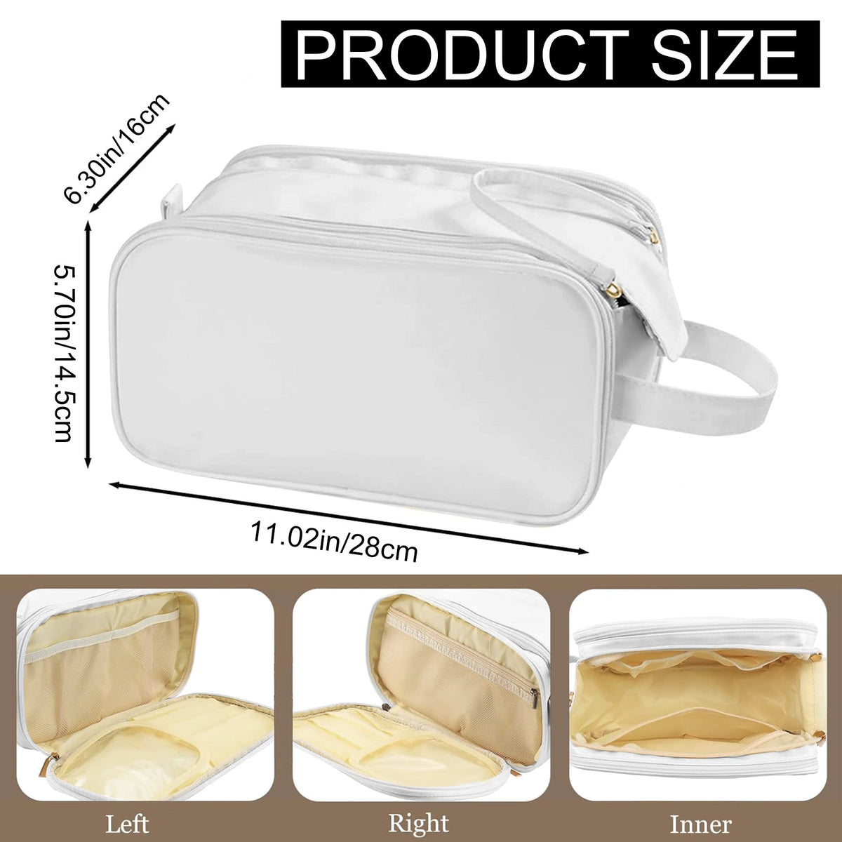 Large Capacity Cosmetic Organizer ,Travel Makeup Bag Organizer, Large Capacity Toiletry Bags for Traveling, Flat Open Waterproof PU Leather Cosmetic Bag with Compartments and Handles