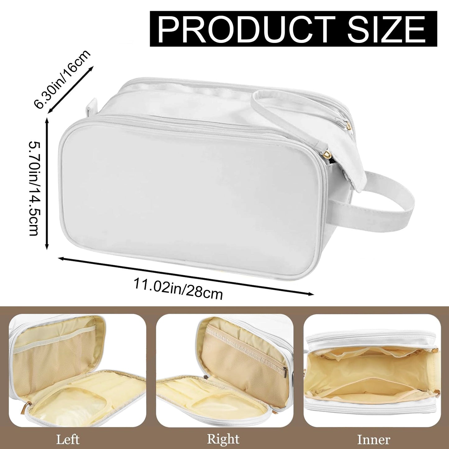Large Capacity Cosmetic Organizer ,Travel Makeup Bag Organizer, Large Capacity Toiletry Bags for Traveling, Flat Open Waterproof PU Leather Cosmetic Bag with Compartments and Handles