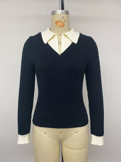 Cable Knit Contrast Collar Sweater