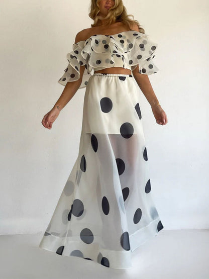 Polka Dot Ruffle Crop Top and Skirt Set