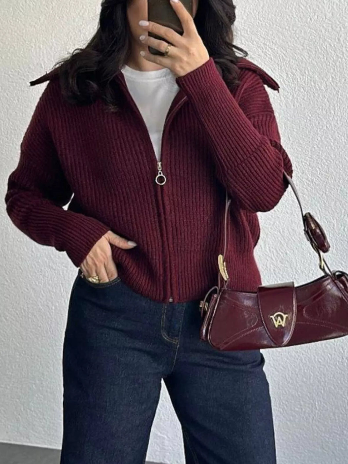 Zip Up Dropped Shoulder Cardigan