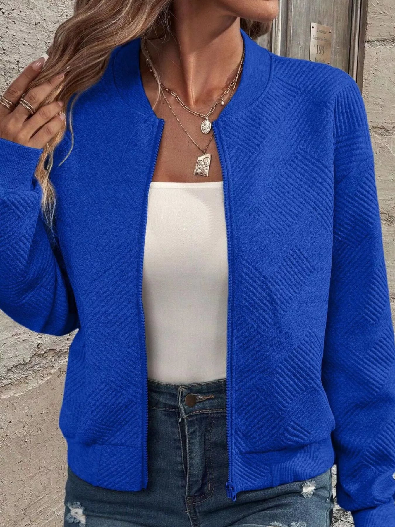 Textured Knit Zip-Up Jacket