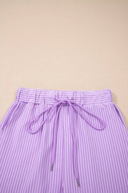 Stripe Polo Shirt and Drawstring Shorts Set