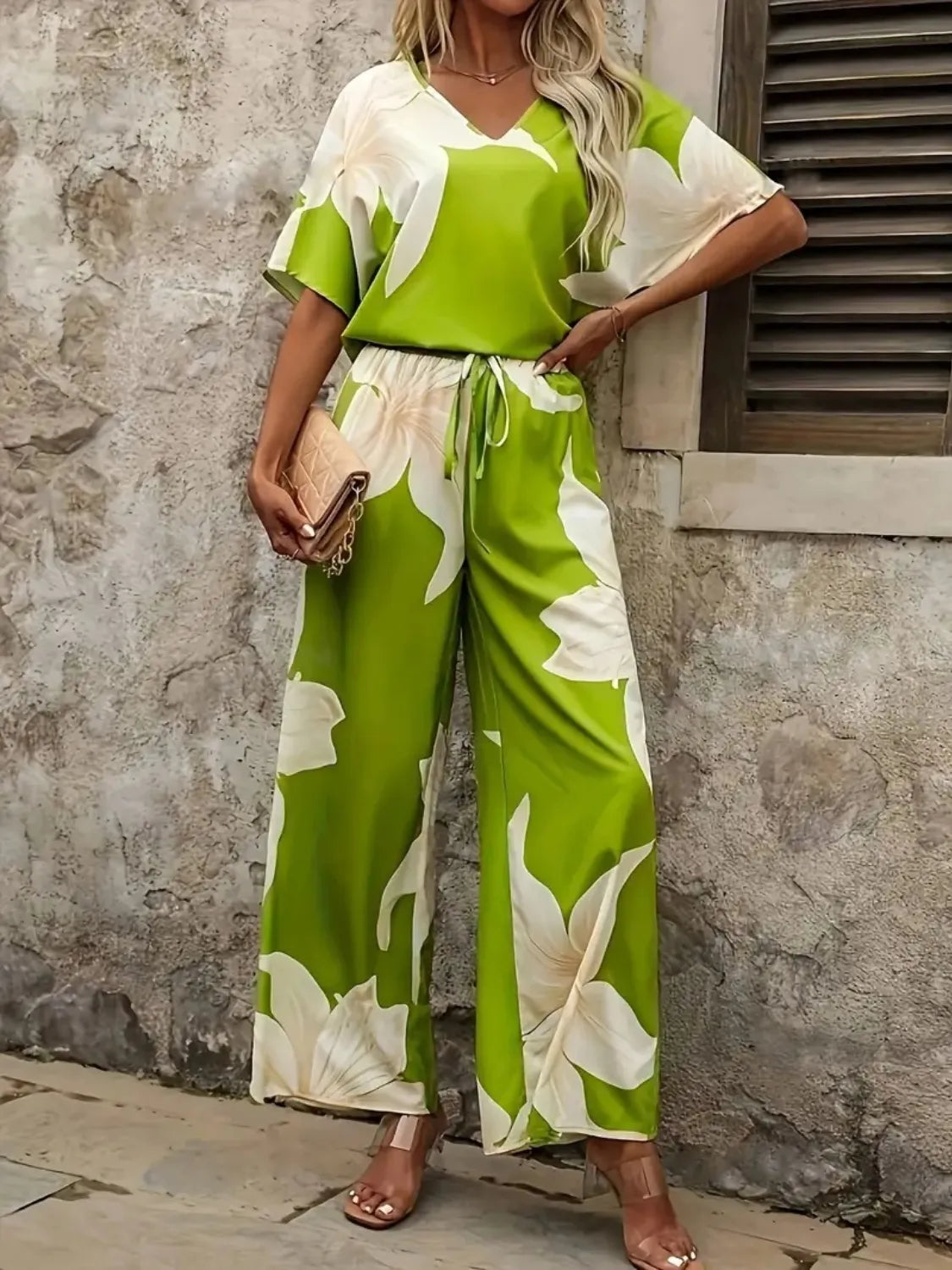 Printed Classy Wide Leg Pants Set