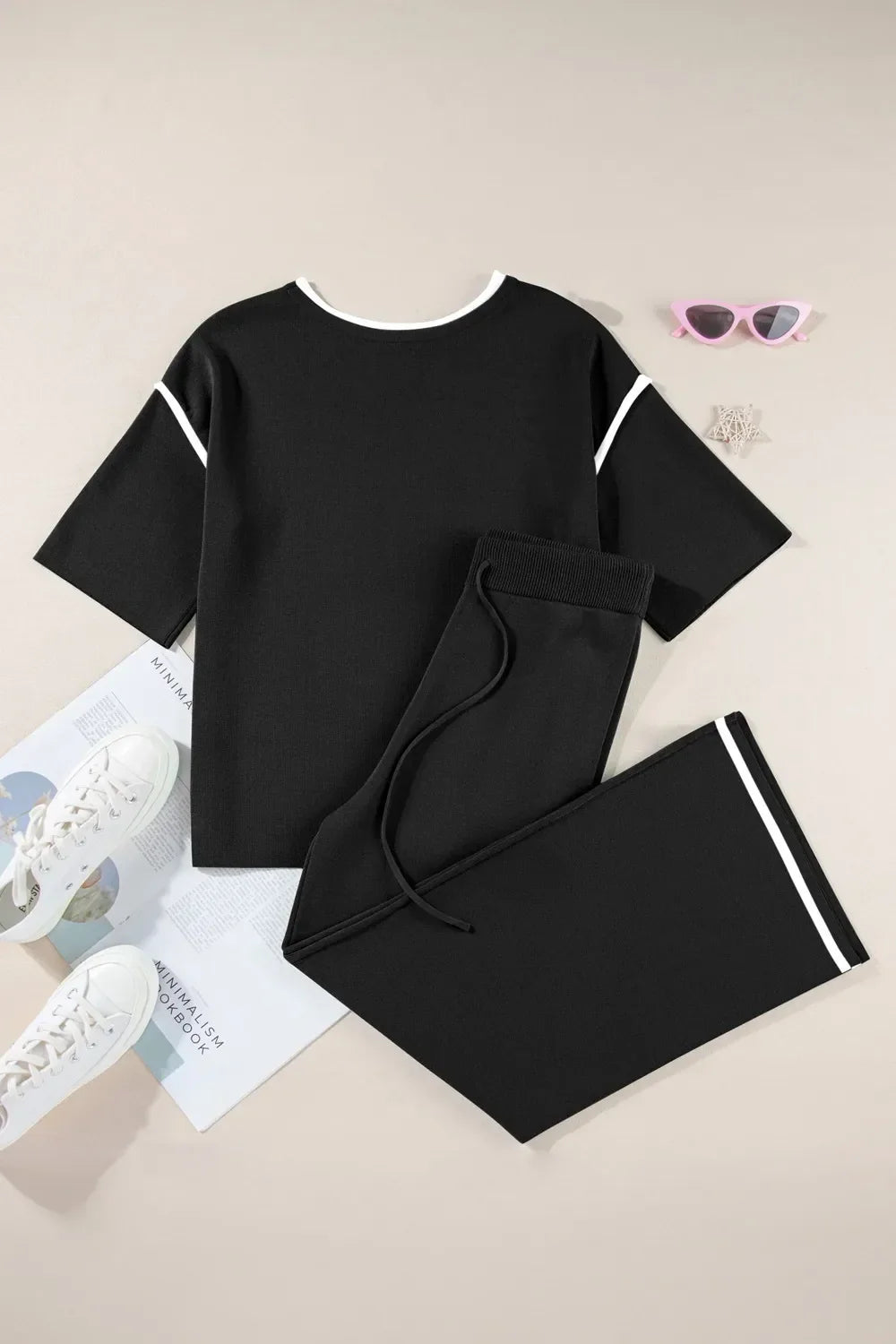 Contrast Trim Pants Set