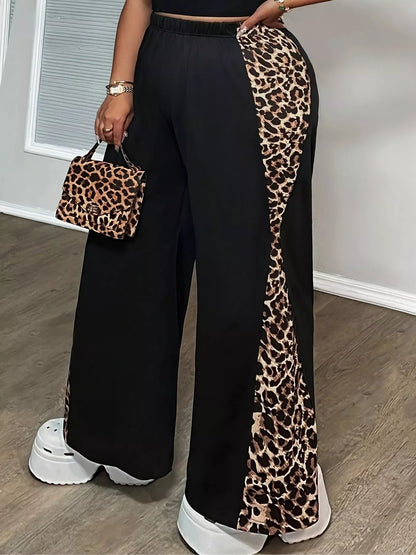 Plus Size Leopard Print Wide Leg Pants