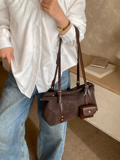 Leather Shoulder Bag with Detachable Pouch