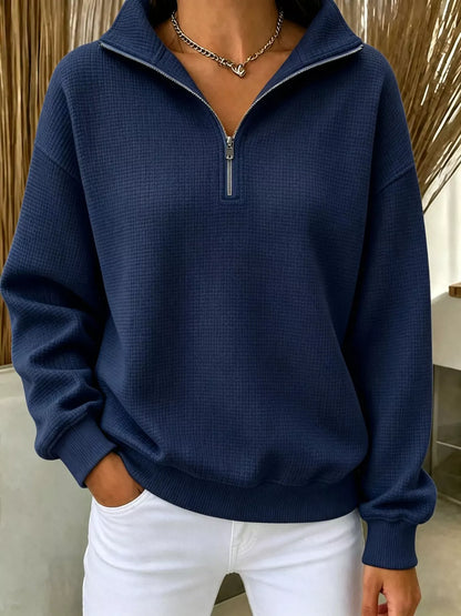 Full Size Waffle Knit Quarter-Zip Sweatshirt Plus Size