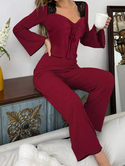 Lace Detail Flare Sleeves Top & Pants Lounge Set