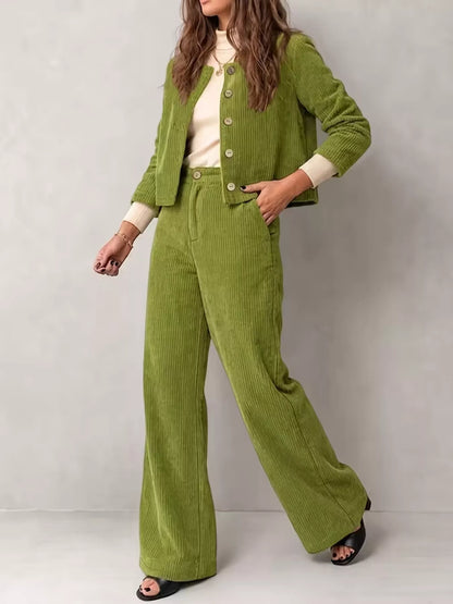 Plus size corduroy jacket & pants set, view 3