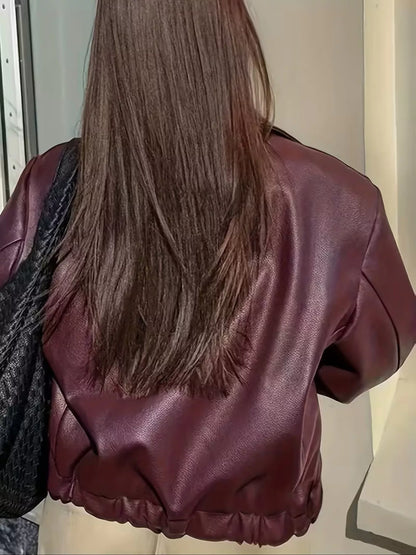 Oversized Faux Leather Zip Up Moto Jacket