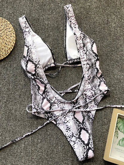 Lace-up plunge swimsuit, view 2