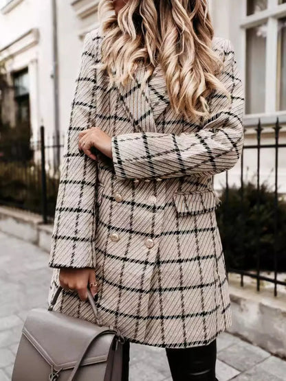 Plaid Tweed Double-Breasted Coat