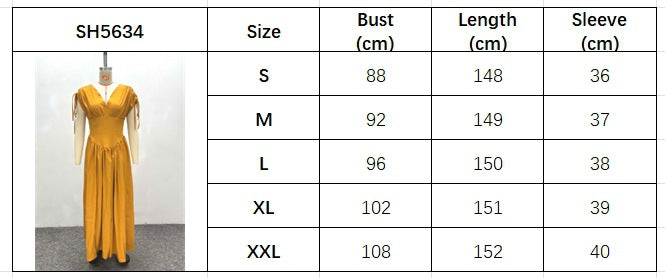 V-sleeve Elastic High Waisted Long Dress