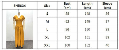 V-sleeve Elastic High Waisted Long Dress