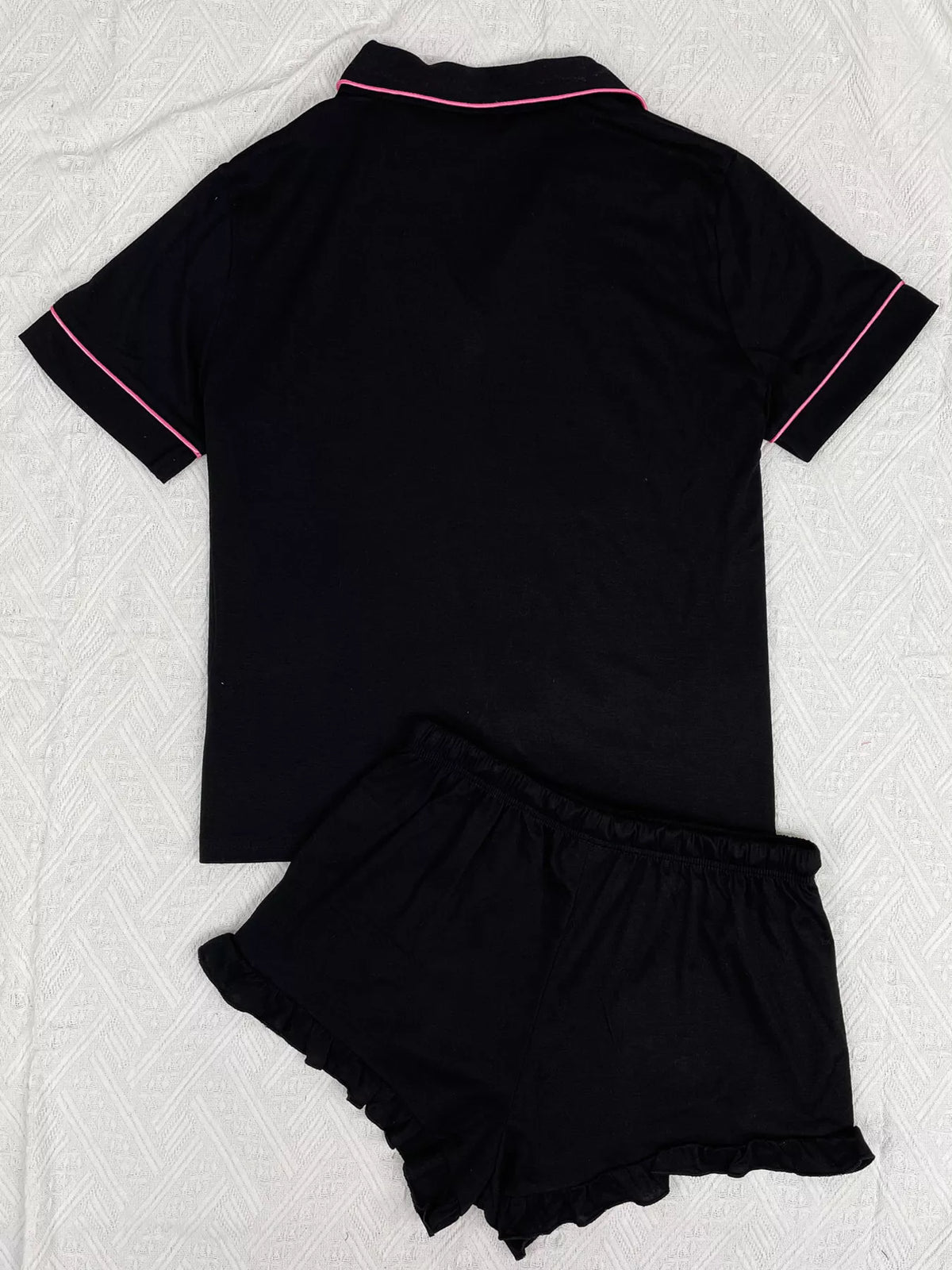 Contrast piping shirt and shorts set, view 6