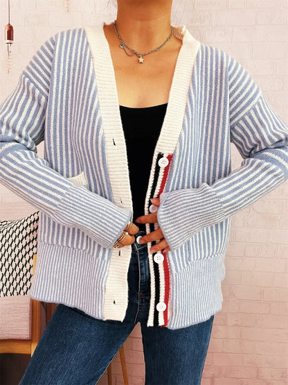 Striped Cardigan with Contrast Trim