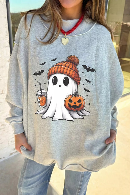 Reversible Halloween Graphic Mock Neck Tunic Sweatshirt