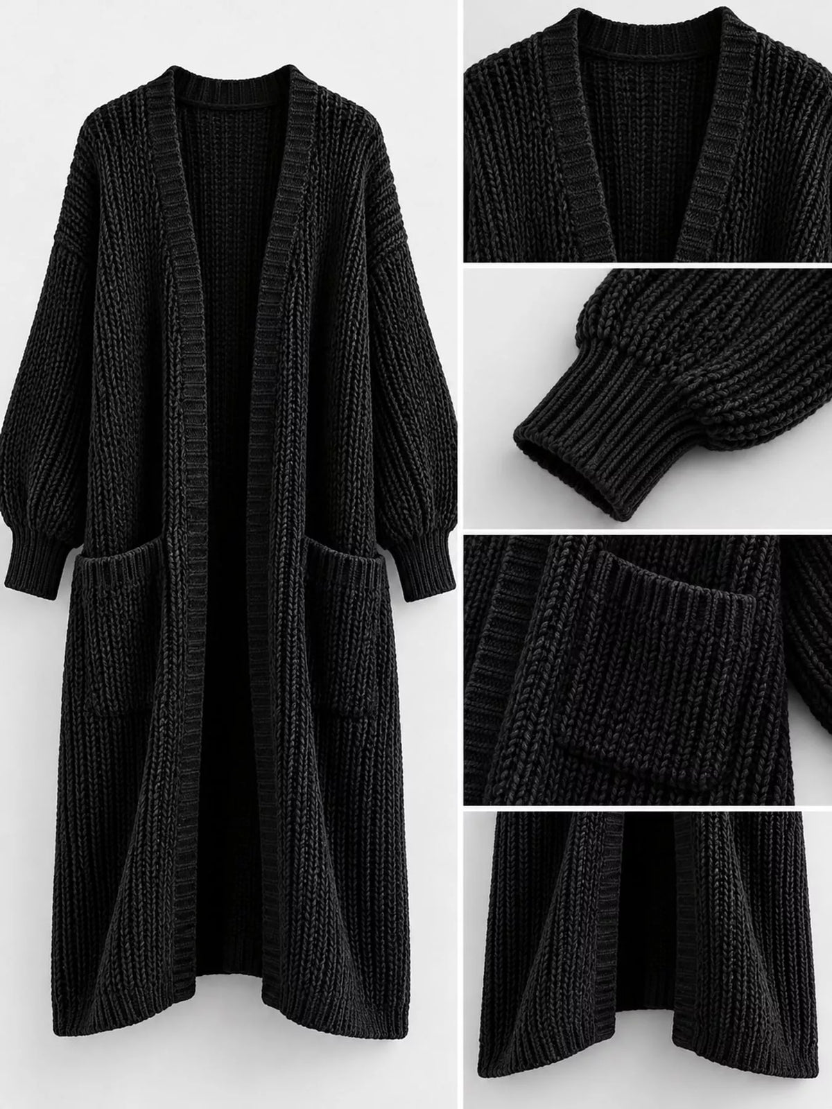 Oversized Openwork Knit Cardigan with Ribbed Trim, 11 Colors