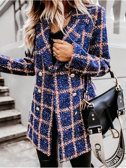 Plaid Tweed Double-Breasted Coat
