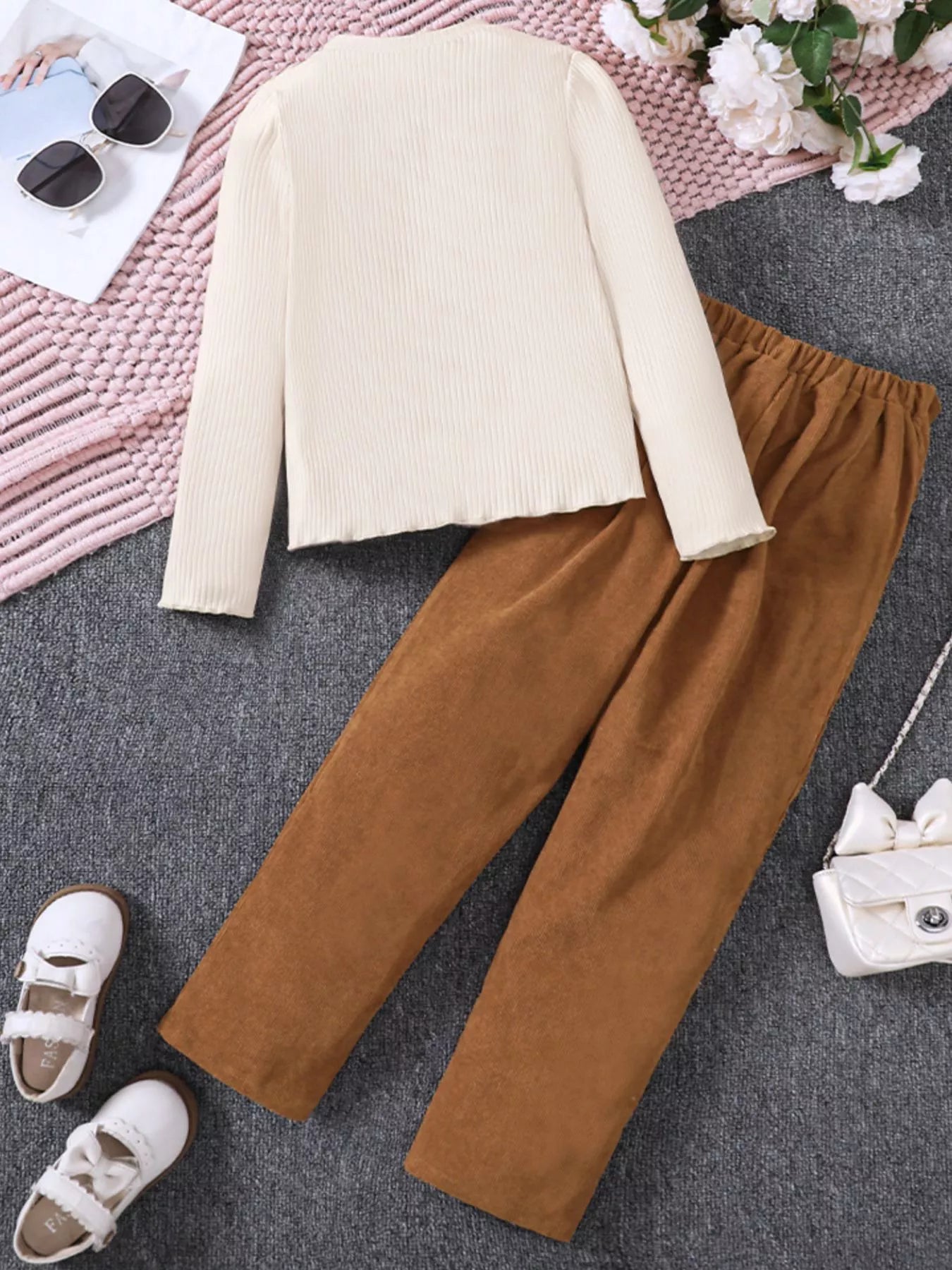Children's Ruffle Trim Corduroy Pants Set