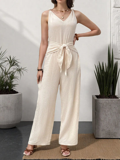 Sleeveless V-Neck Wide Leg Jumpsuit