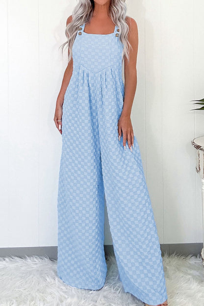 Checkered Wide Leg Pocketed Overalls