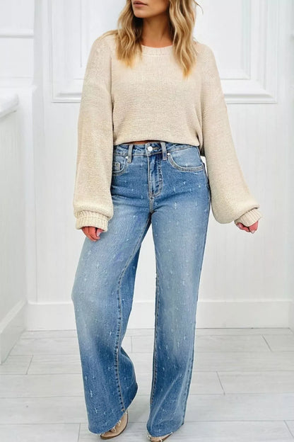 Distressed Detail Tummy Control Raw Hem Jeans