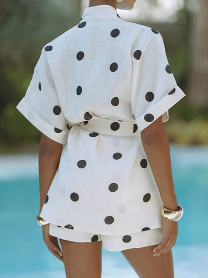 Polka Dot Tie Waist Top and Shorts Set