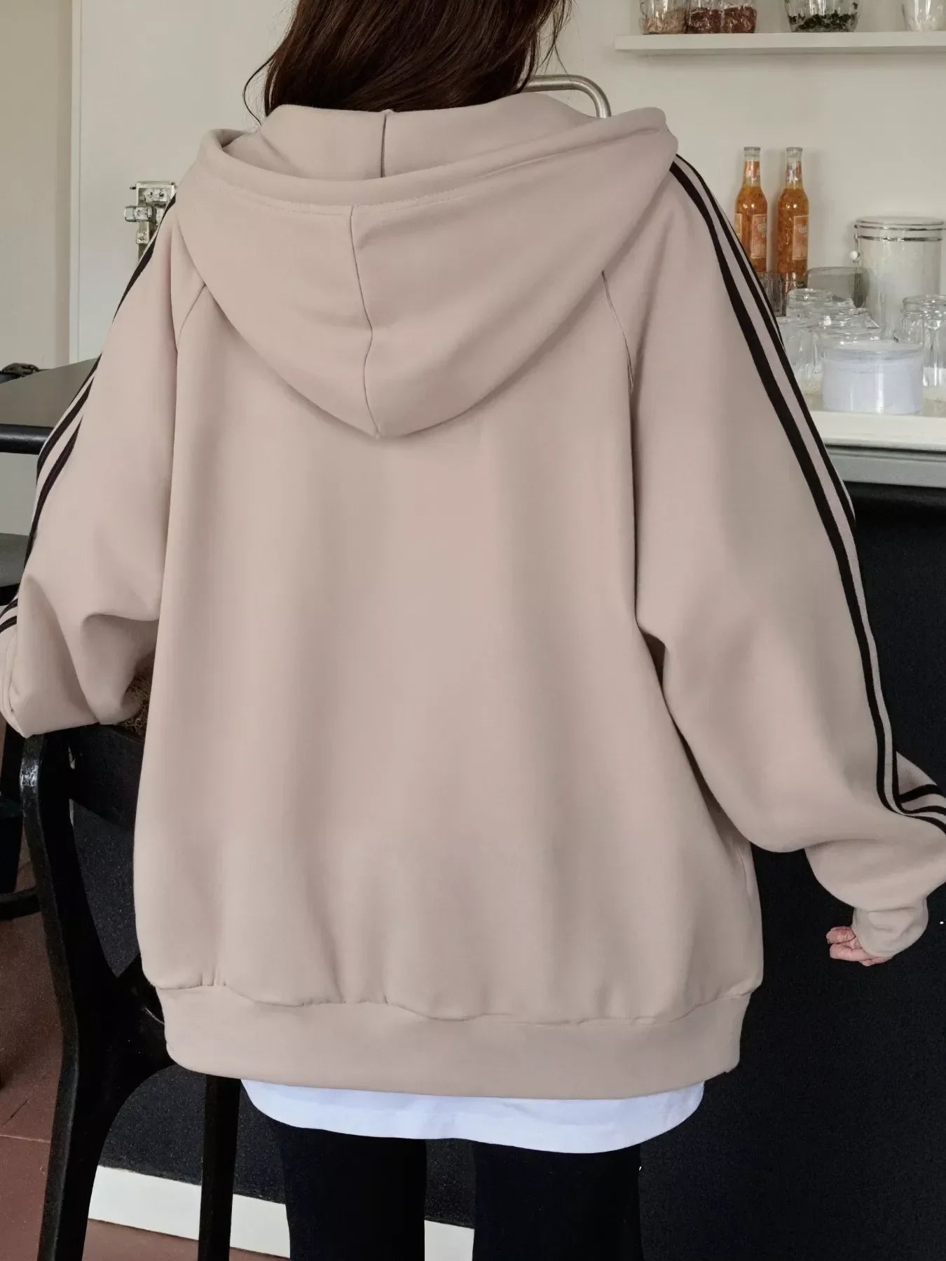Striped Sleeve Zip-Up Hoodie