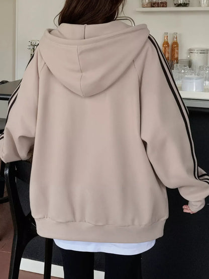 Striped Sleeve Zip-Up Hoodie