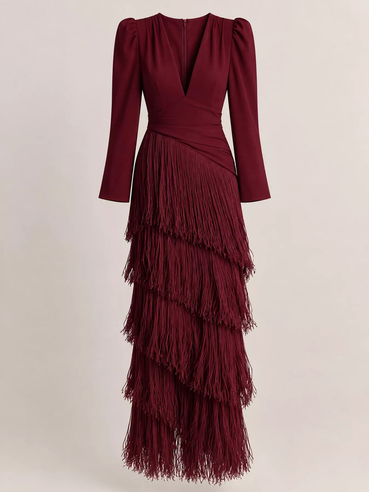 Fringed V-neck puff sleeve dress, view 26