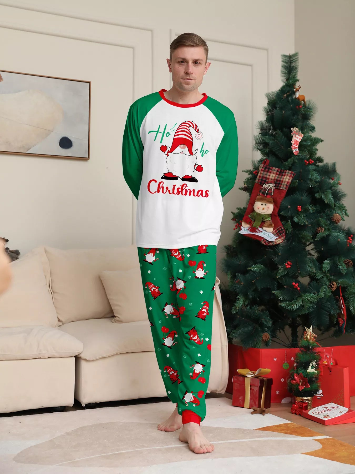 Full Size Christmas Gnome Print Matching Family Pajama Set Plus Size