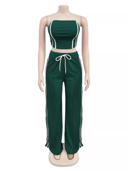 Sleeveless Tube Top and Wide Leg Pants Set