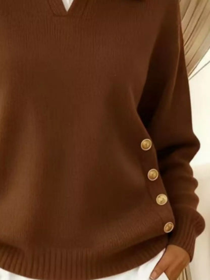 Plus Size Decorative Button Dropped Shoulder Sweater