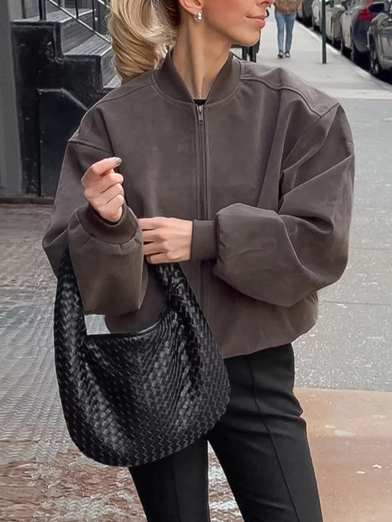 Zip Up Dropped Shoulder Jacket