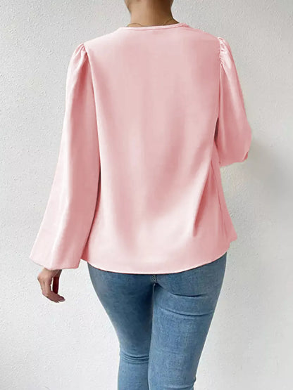 Full Size Cowl Neck Balloon Sleeve Blouse
