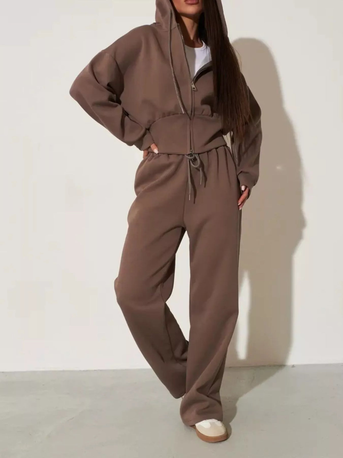 Zip-Up Hoodie & Wide-Leg Sweatpants Set