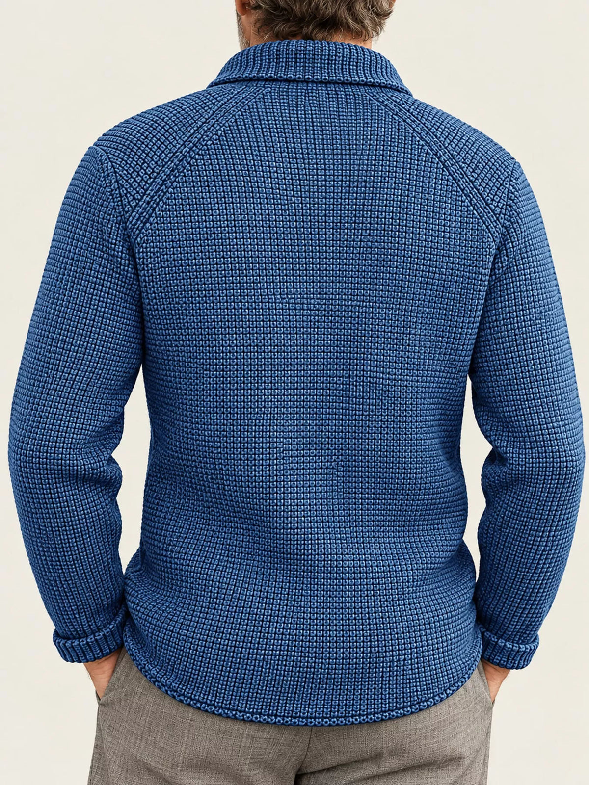 Men's knit stand-collar cardigan, view 3