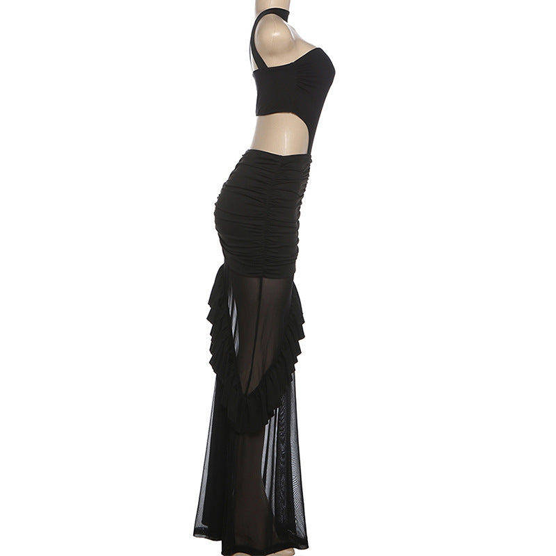 See Through Spliced High Waisted Dress