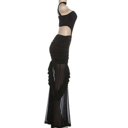See Through Spliced High Waisted Dress