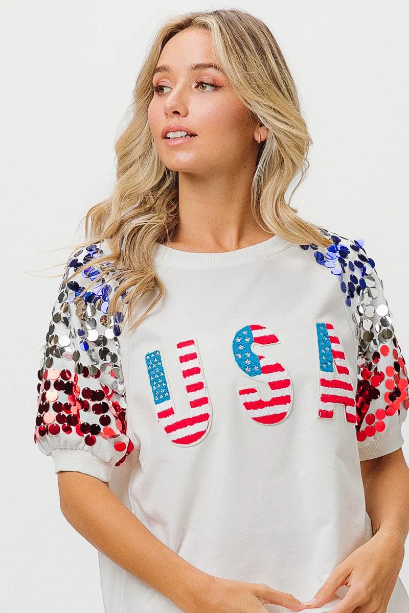 American Flag Sequin Top