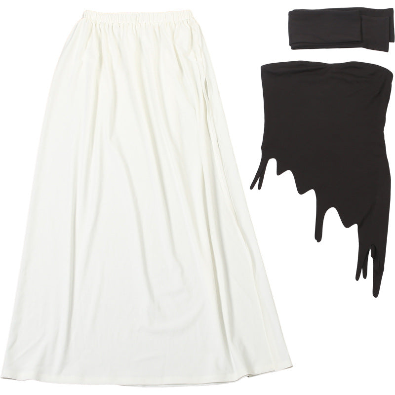 Strapless Backless Split Ribbon Skirt Set