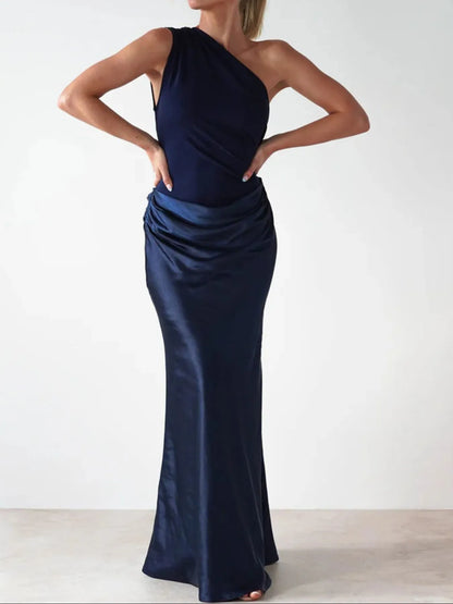 One Shoulder Ruched Bodycon Maxi Dress
