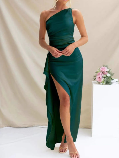Split One Shoulder Bodycon Maxi Dress